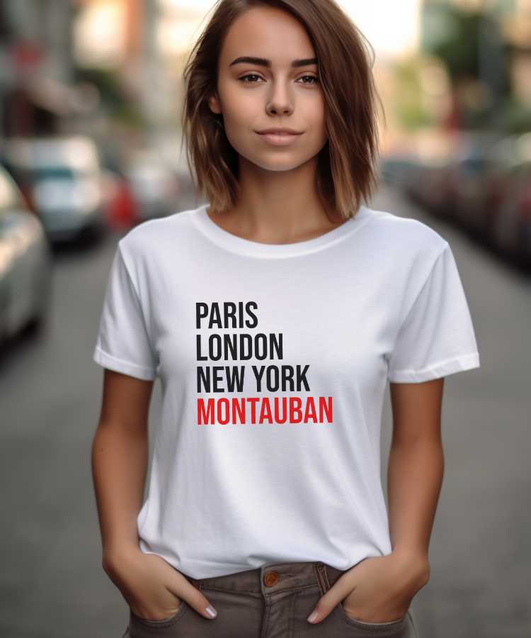 T-Shirt Blanc Paris London New York Montauban Pour femme-1