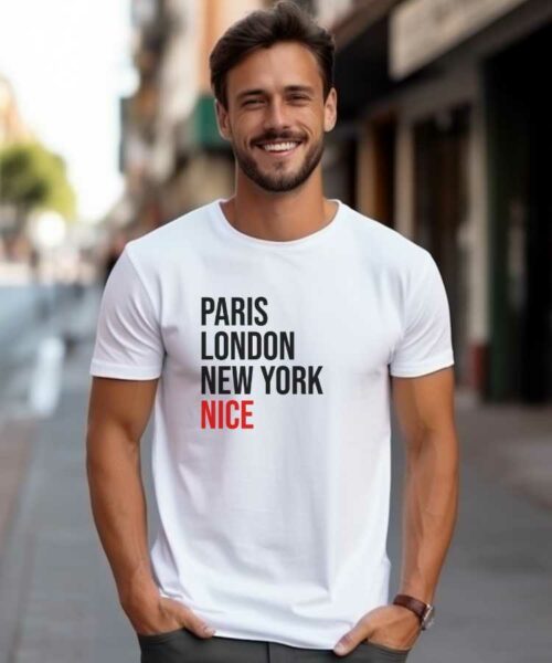 T-Shirt Blanc Paris London New York Nice Pour homme-1