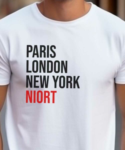 T-Shirt Blanc Paris London New York Niort Pour homme-2