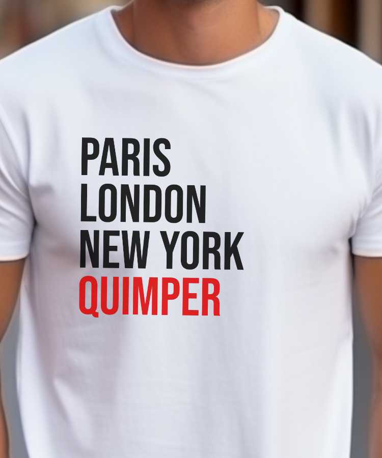 T-Shirt Blanc Paris London New York Quimper Pour homme-2