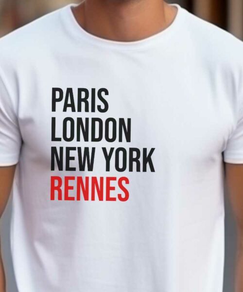 T-Shirt Blanc Paris London New York Rennes Pour homme-2