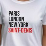 T-Shirt Blanc Paris London New York Saint-Denis Pour femme-2