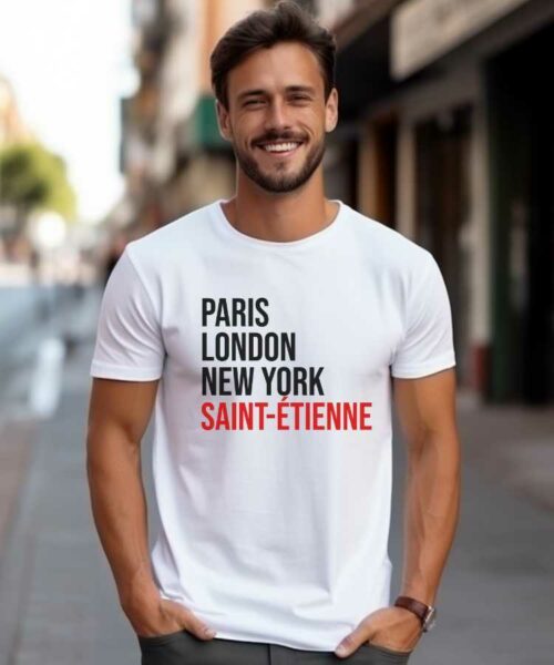 T-Shirt Blanc Paris London New York Saint-Étienne Pour homme-1