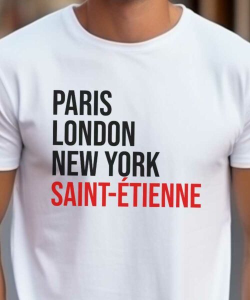 T-Shirt Blanc Paris London New York Saint-Étienne Pour homme-2