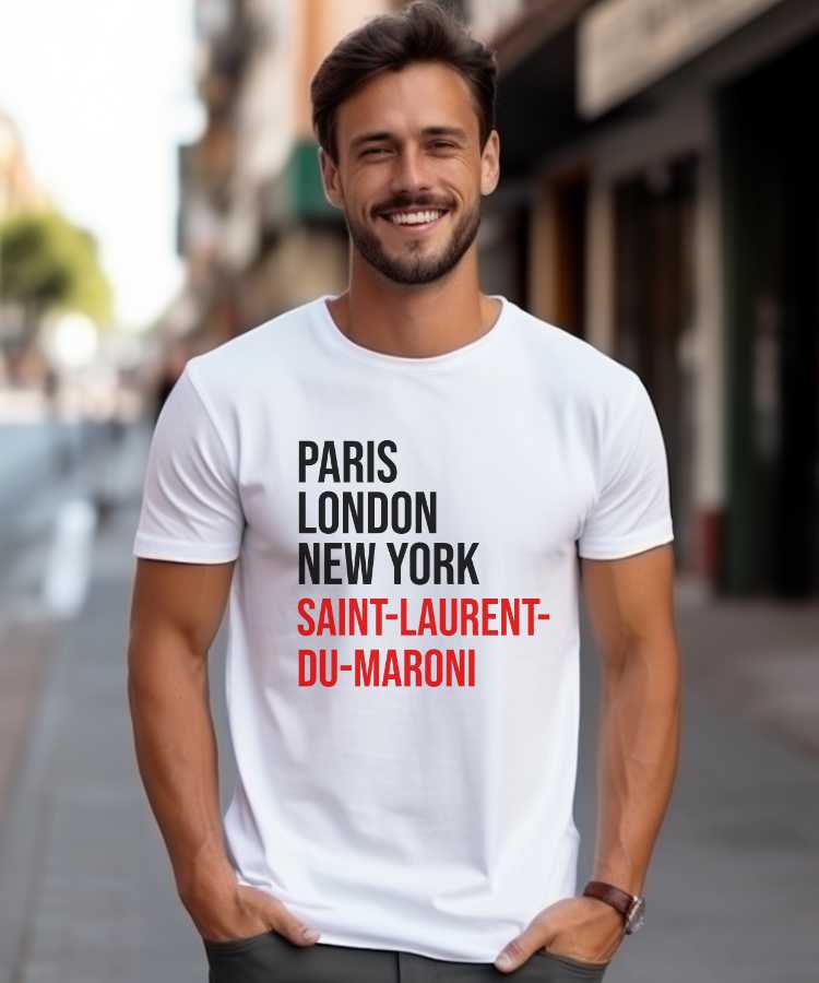 T-Shirt Blanc Paris London New York Saint-Laurent-du-Maroni Pour homme-1
