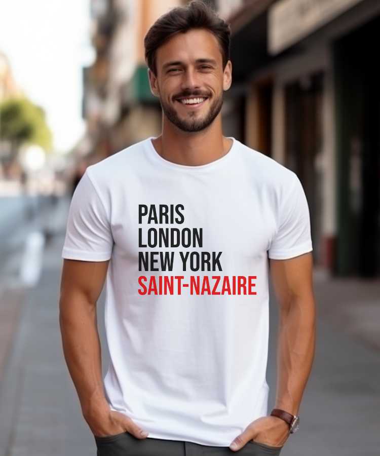 T-Shirt Blanc Paris London New York Saint-Nazaire Pour homme-1