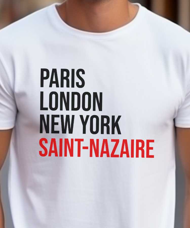 T-Shirt Blanc Paris London New York Saint-Nazaire Pour homme-2