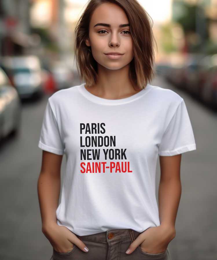 T-Shirt Blanc Paris London New York Saint-Paul Pour femme-1