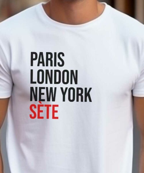 T-Shirt Blanc Paris London New York Sète Pour homme-2