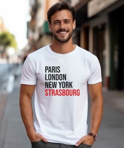 T-Shirt Blanc Paris London New York Strasbourg Pour homme-1