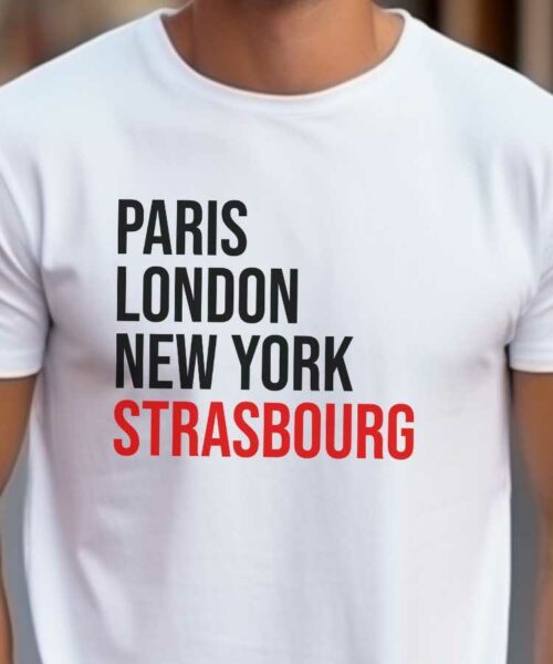 T-Shirt Blanc Paris London New York Strasbourg Pour homme-2