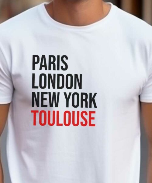 T-Shirt Blanc Paris London New York Toulouse Pour homme-2