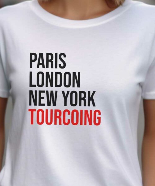 T-Shirt Blanc Paris London New York Tourcoing Pour femme-2