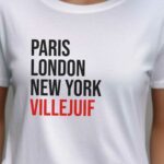 T-Shirt Blanc Paris London New York Villejuif Pour femme-2