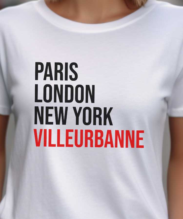 T-Shirt Blanc Paris London New York Villeurbanne Pour femme-2