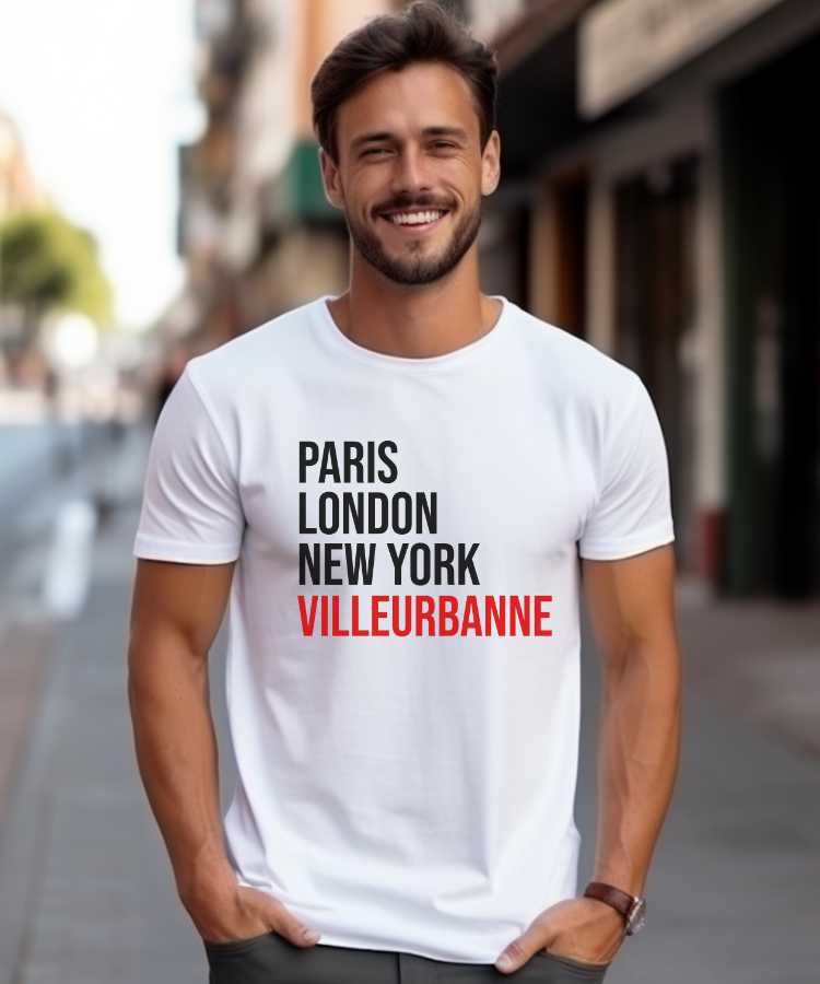 T-Shirt Blanc Paris London New York Villeurbanne Pour homme-1