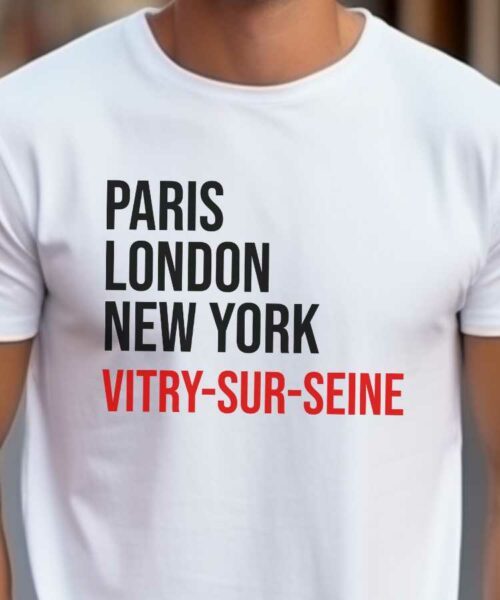 T-Shirt Blanc Paris London New York Vitry-sur-Seine Pour homme-2