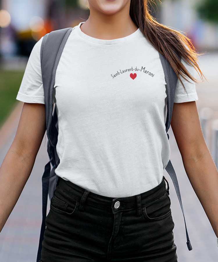 T-Shirt Blanc Saint-Laurent-du-Maroni Coeur Pour femme-1