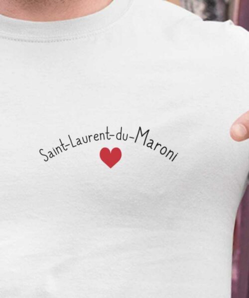 T-Shirt Blanc Saint-Laurent-du-Maroni Coeur Pour homme-2