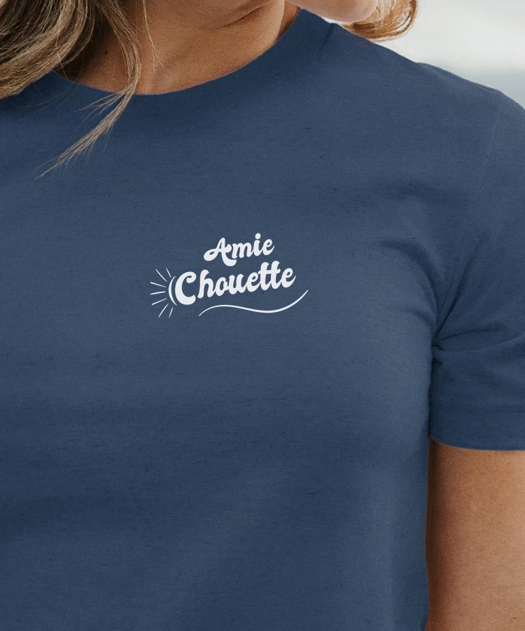 T-Shirt Bleu Marine Amie Chouette face Pour femme-1