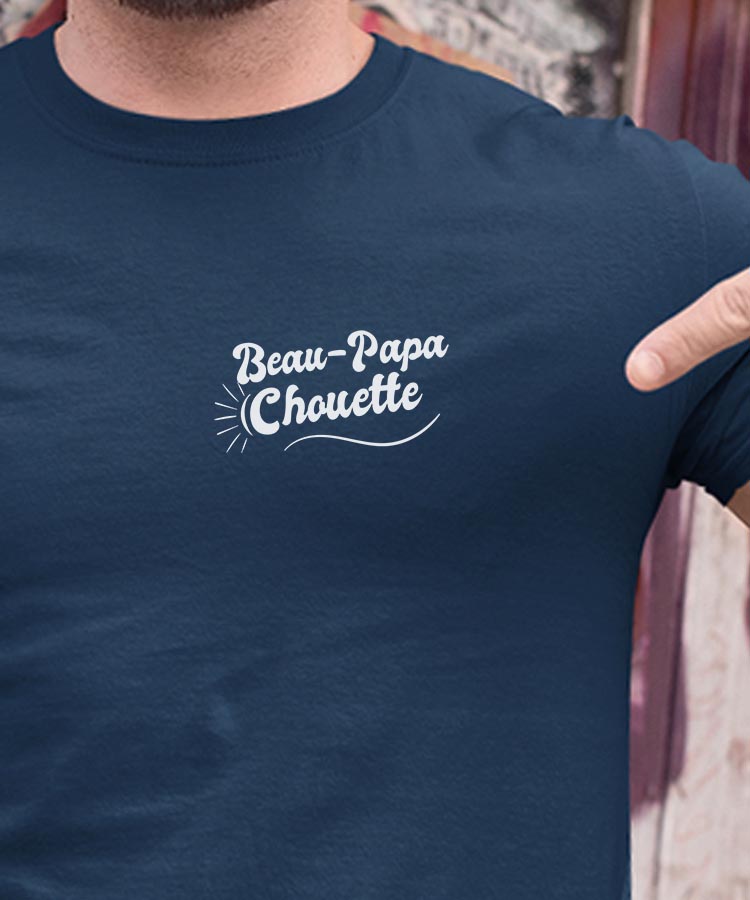 T-Shirt Bleu Marine Beau-Papa Chouette face Pour homme-1
