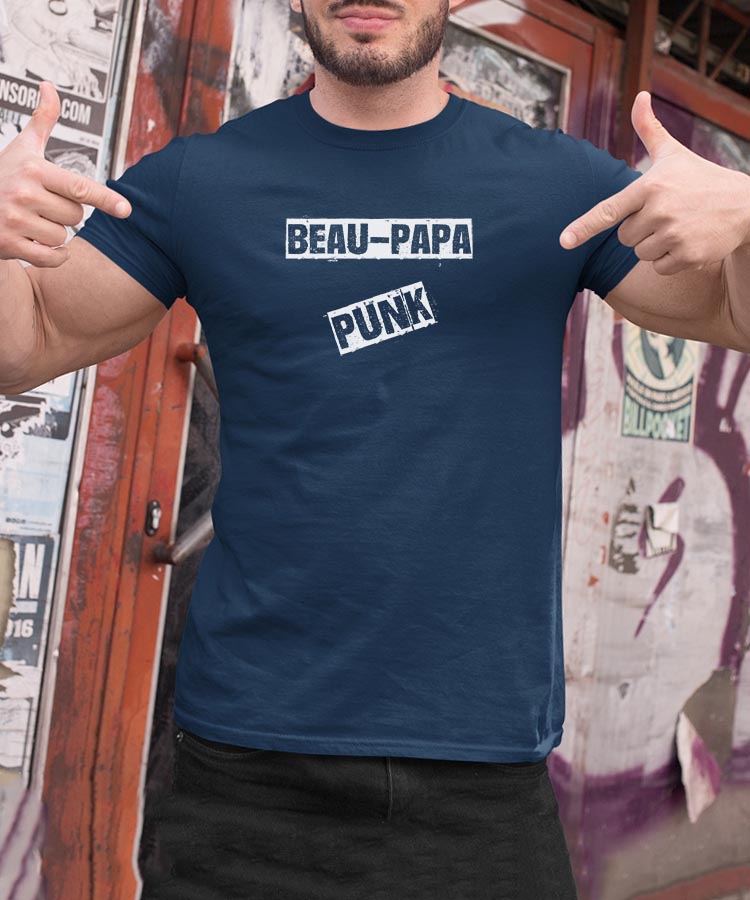 T-Shirt Bleu Marine Beau-Papa PUNK Pour homme-2