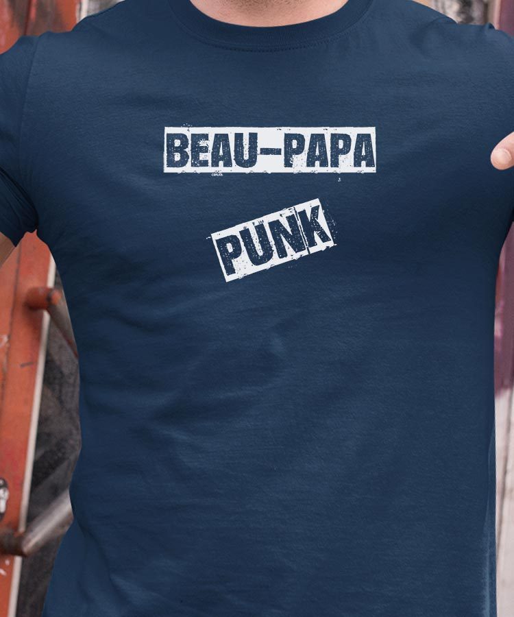 T-Shirt Bleu Marine Beau-Papa PUNK Pour homme-1