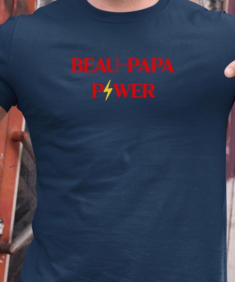 T-Shirt Bleu Marine Beau-Papa Power Pour homme-1