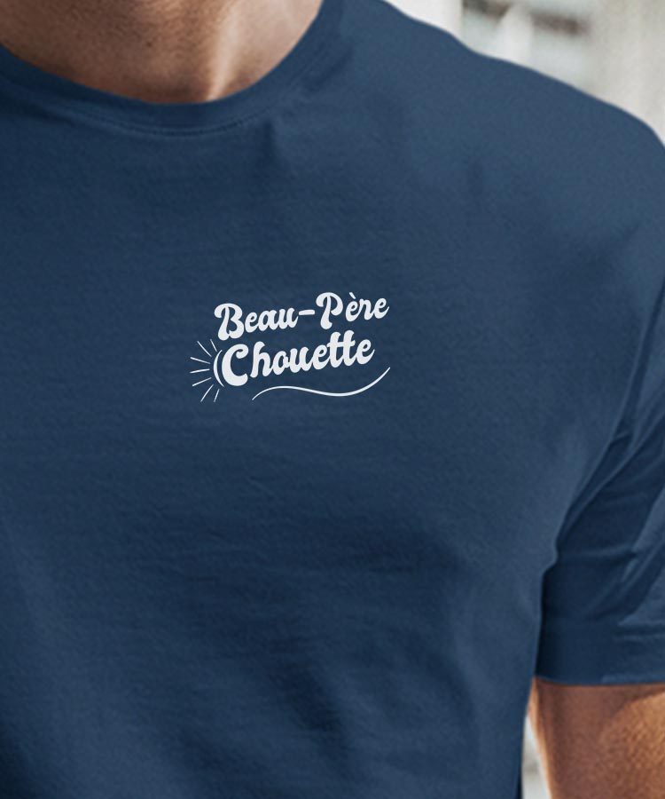 T-Shirt Bleu Marine Beau-Père Chouette face Pour homme-1