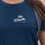 T-Shirt Bleu Marine Fille Chouette face Pour femme-1