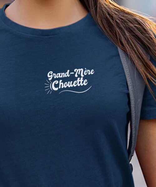 T-Shirt Bleu Marine Grand-Mère Chouette face Pour femme-1