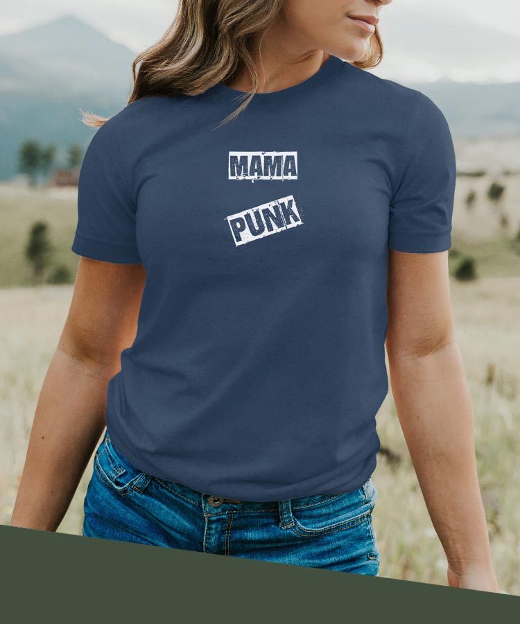 T-Shirt Bleu Marine Mama PUNK Pour femme-2