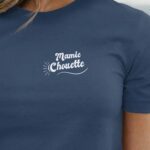 T-Shirt Bleu Marine Mamie Chouette face Pour femme-1