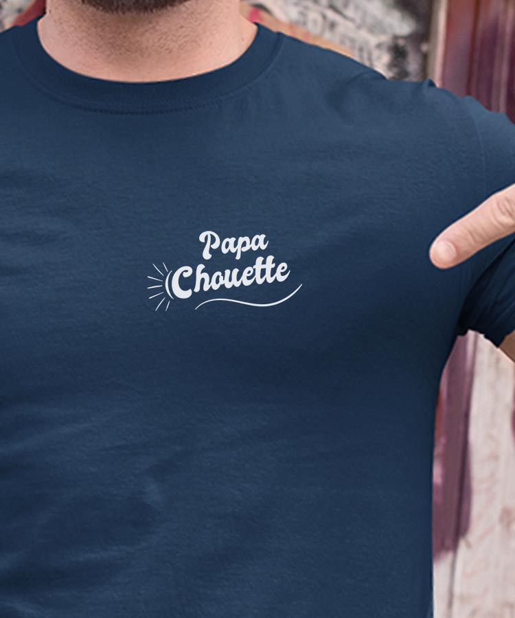 T-Shirt Bleu Marine Papa Chouette face Pour homme-1