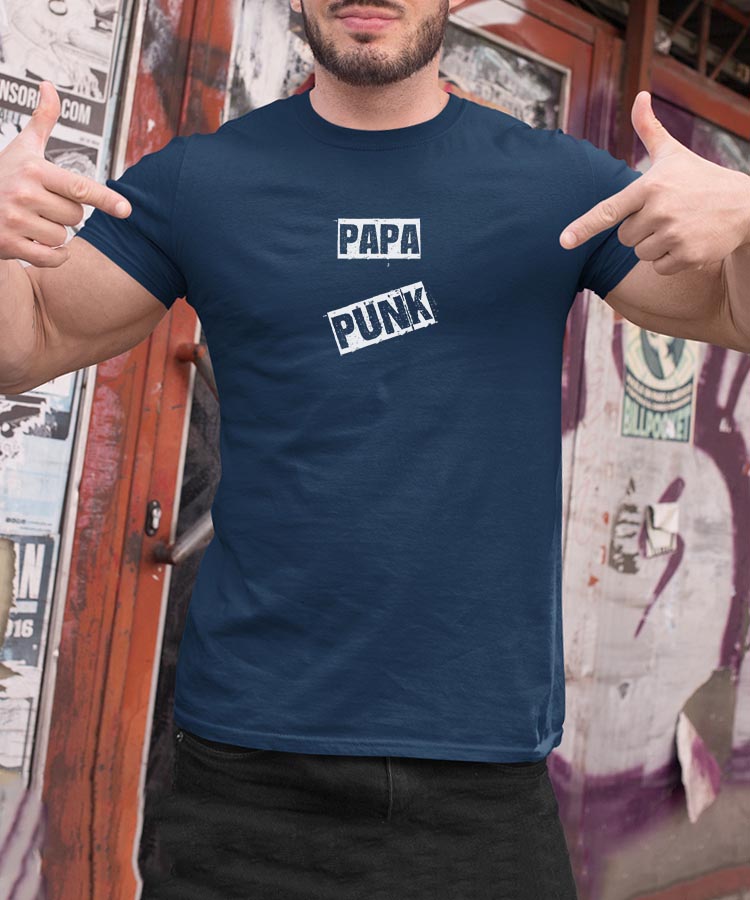 T-Shirt Bleu Marine Papa PUNK Pour homme-2