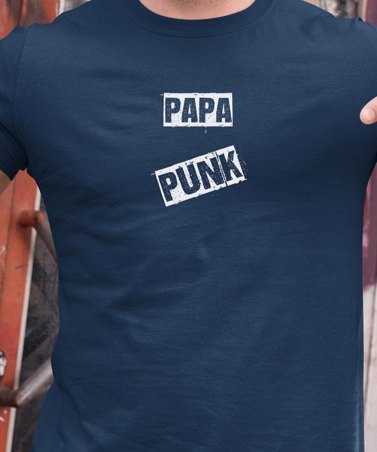 T-Shirt Bleu Marine Papa PUNK Pour homme-1