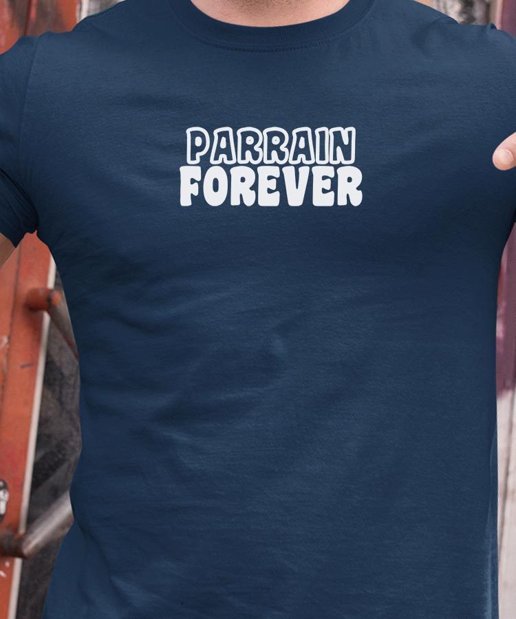 T-Shirt Bleu Marine Parrain forever face Pour homme-1