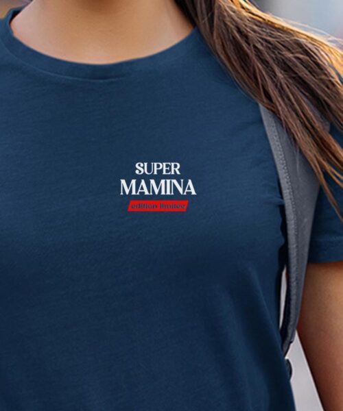 T-Shirt Bleu Marine Super Mamina édition limitée Pour femme-1