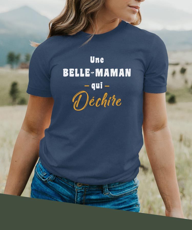 T-Shirt Bleu Marine Une Belle-Maman Qui déchire Pour femme-2