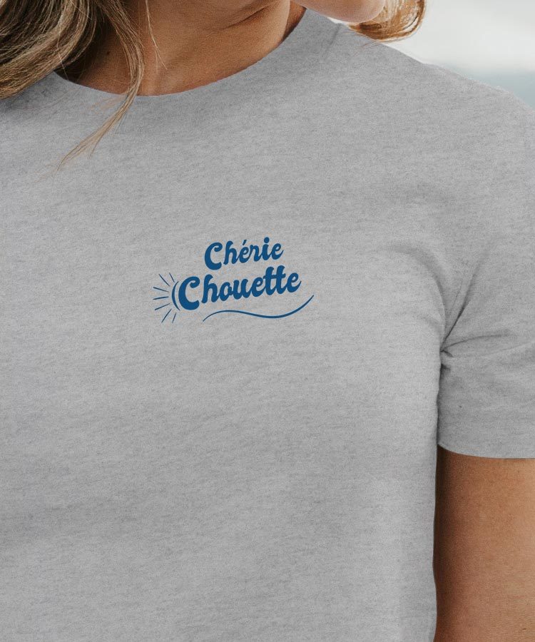 T-Shirt Gris Chérie Chouette face Pour femme-1