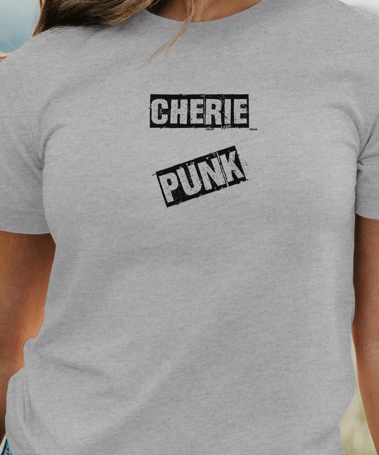 T-Shirt Gris Cherie PUNK Pour femme-1