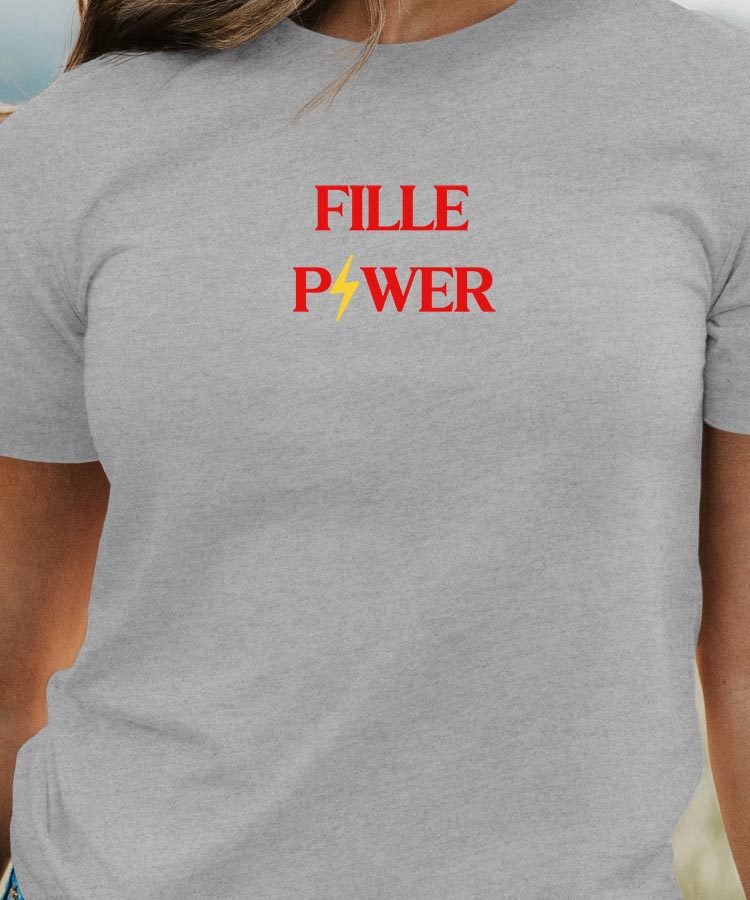 T-Shirt Gris Fille Power Pour femme-1