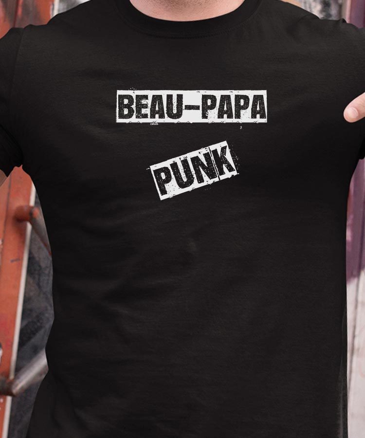T-Shirt Noir Beau-Papa PUNK Pour homme-1