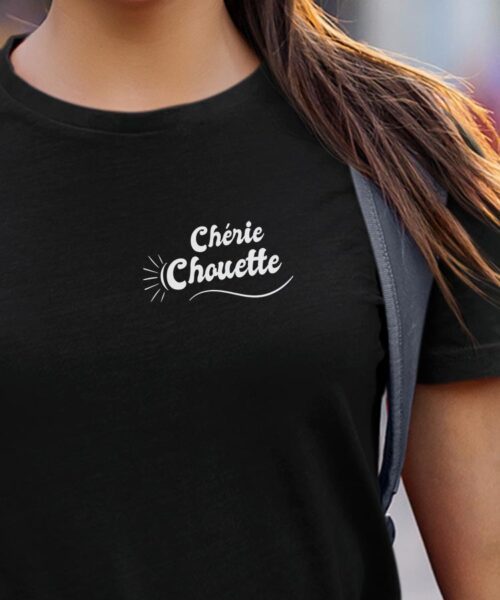 T-Shirt Noir Chérie Chouette face Pour femme-1