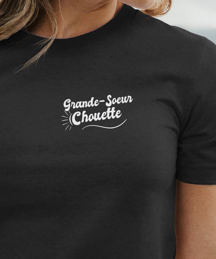 T-Shirt Noir Grande-Soeur Chouette face Pour femme-1
