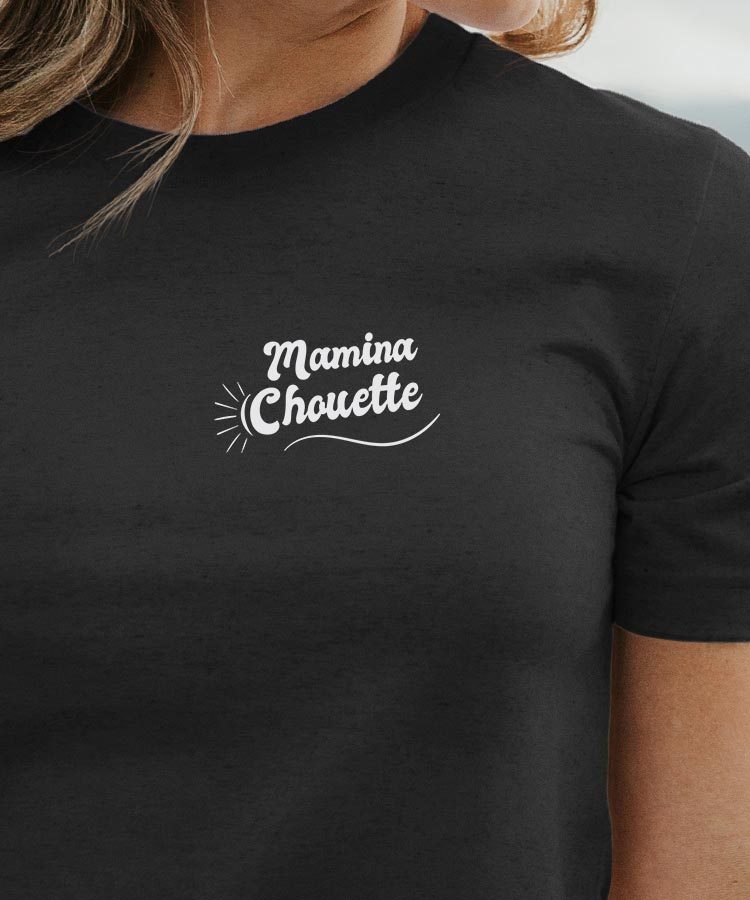 T-Shirt Noir Mamina Chouette face Pour femme-1
