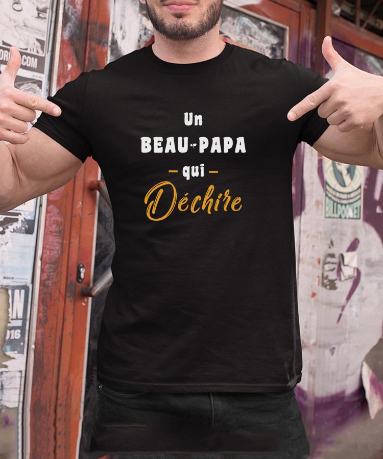 T-Shirt Noir Un Beau-Papa Qui déchire Pour homme-2