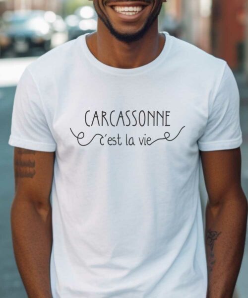 T-Shirt Blanc Carcassonne c’est la vie Pour homme-1
