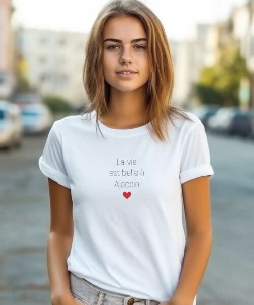 T-Shirt Blanc La vie est belle à Ajaccio Pour femme-1