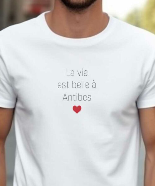 T-Shirt Blanc La vie est belle à Antibes Pour homme-2